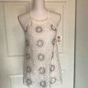 INC White Macrame Tank beaded Sz S